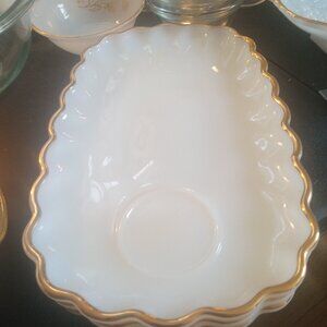 Vintage Anchor Hocking Milk glass w/gold trim set of 3 cup & luncheon sets